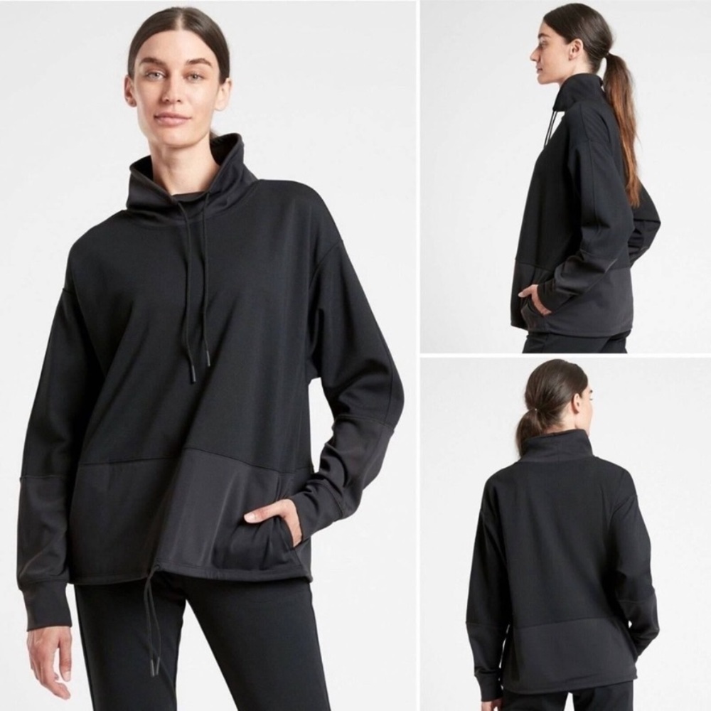 Athleta Hermosa Mock Neck Pullover Sweatshirt Black Women’s Size XL